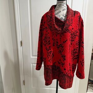 Ali Miles Red and Black Cowl Neck Sweater